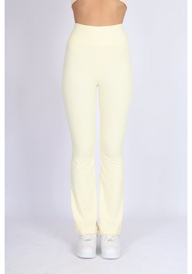 Soft&Basic Kadın 2'li İspanyol Paça Flare Yoga Tayt Pantalon Mavi-sarı