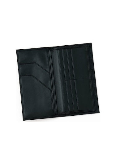 Tripp Erkek Siyah Deri Özel Tasarım Çok Bölmeli Rfid Korumalı Seyehat Cüzdanı Siyah