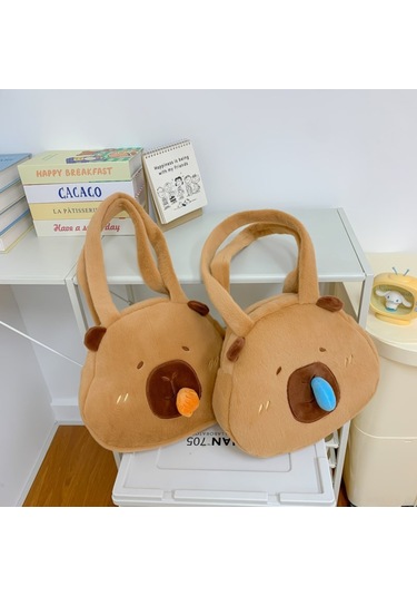 Jeemson Köpük Kapybara Desenli Yumuşak Plüsh Çanta - Boyun Bağcıklı, Çekilebilir Burun Detaylı, Okul/çıkışlar İçin 29x33 Cm