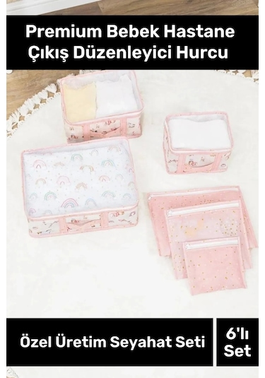 Baby 6'lı Seyahat Seti Anne Bebek Hastane Çıkışı Düzenleyici Hurcu Doğum Çantası Çok Renkli