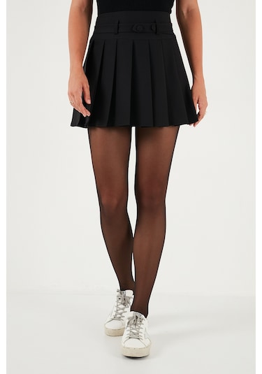 Lela Regular Fit Kemerli Pileli Mini Boy Bayan Etek 6523447 Siyah