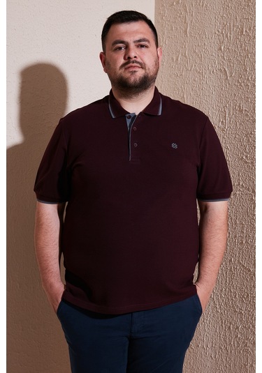 Buratti Büyük Beden Pamuklu Regular Fit Erkek Polo Yaka T Shirt 5902118B Vişne
