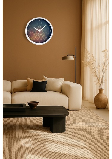 Kozmik Piramit Modern Tasarım Duvar Saati - 35cm - Önü Camlı Beyaz Kasa - Sessiz Mekanizma Beyaz