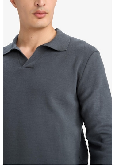 Defacto Standart Fit Polo Yaka Triko Kazak D4046ax25wnar4 Antrasit