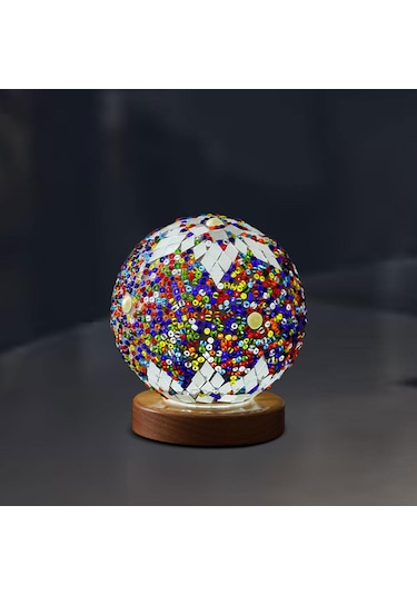 Homyl Gece Işığı Yatak Başı Usb Cam Mozaik Top Türk Lambası Mavi Çok Renkli