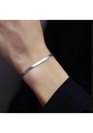 İtalyan Ezme Çelik Zincir Bileklik Silver Renk Çelik Bileklik Unisex Ürün Gri