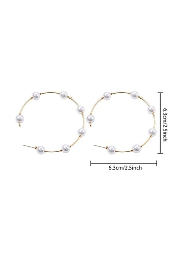 Gelin İnci Halka Küpe Vintage Büyük Yuvarlak Halka Küpe Düğün Gold