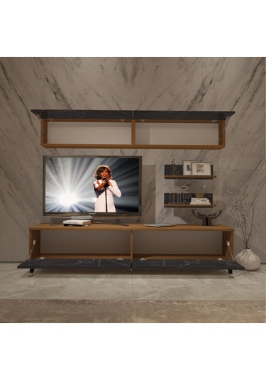 Decoraktiv Eko 5 Mdf Std Gold Tv Ünitesi Tv Sehpası Ceviz - Siyah Mermer