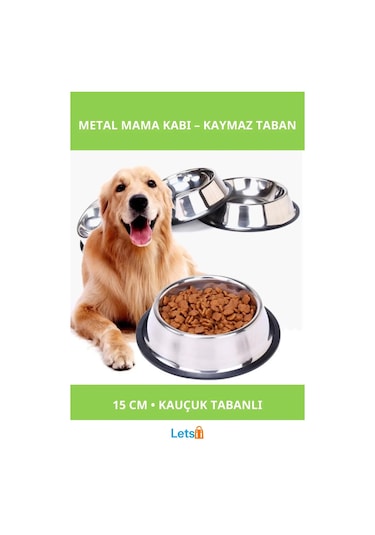 Paslanmaz Çelik Kaymaz Tabanlı Mama Kabı 15 Cm