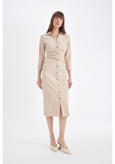 Defacto Gömlek Yaka Basic Düz Düğmeli Beli Büzgülü Bengalin Yarım Kollu Elbise D4560AX24AUBG303