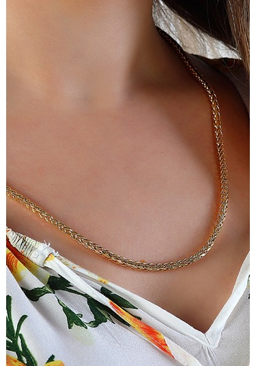 14 Ayar Altın Zincir Kalın Ezme Tilki Kuyruğu Kare Zincir Kolye 45 Cm Uzunluk 3,00 Mm Kalınlık