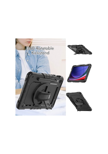 Samsung Galaxy Uyumlu Tab S9 Fe Sm-x510 Sm-x516b Pc+silikon Kılıf Kickstand Tablet Kılıfı Pet Ekran Koruyucu Ve El Kayışı