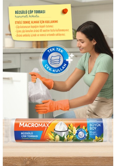 Macromax Büzgülü Hanımeli Çöp Torbası Büyük Boy - 10'lu X 10