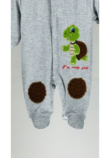 Kaplumbağalı Patikli Uzun Kollu Pamuklu Bebek Tulum 001