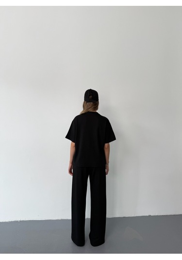 Kadın Modal Kısa Kolu Soft Touch Spor Takım Siyah