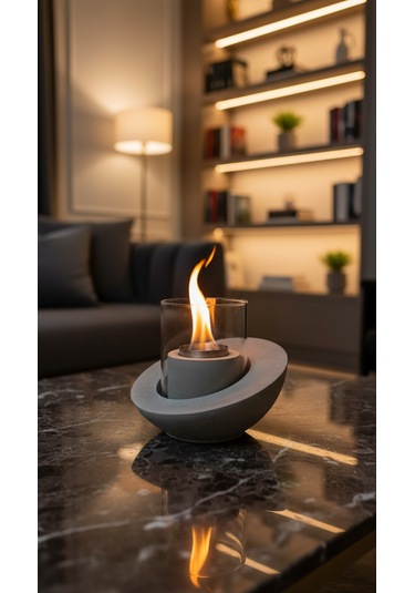 Beton Masaüstü Şömine Duman Sız Dekoratif Biyoetanol Şömine + 1 Lt Yakıt Hediyeli Terra Fire Z.1