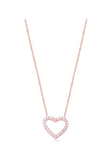 Zirkon Taşlı Pırlanta Montür Kalp Desenli Rose Altın Kaplama Güm