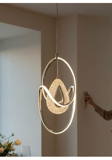 3 Renk Kristal Damla Model Tekli Sarkıt Avize Altın - Gold