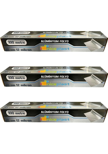 Niceplast Alüminyum Folyo - 45 Cm. X 100 Metre - 12 Mikron - 3 Paket