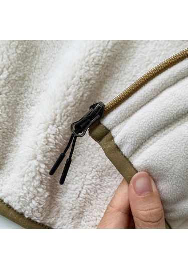 Erkek Kışlık Düz Renk Kuzu Derisi Kalın Ceket Haki