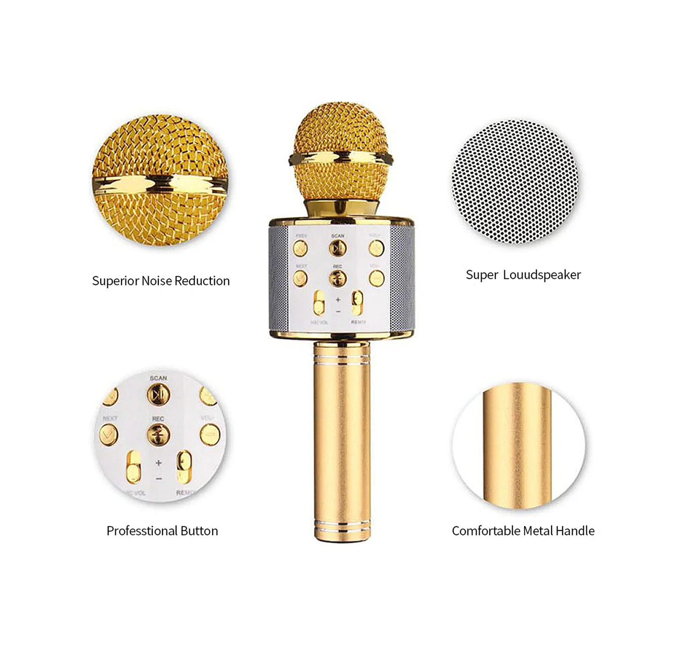 Yuntech01 Altın Bt Kablosuz Mikrofon Ve Hoparlör Combo, Üç Katmanlı Gürültü Azaltma, Tf Kart Desteği, Çoklu Cihazla Uyumlu, Profesyonel Karaoke Deneyimi