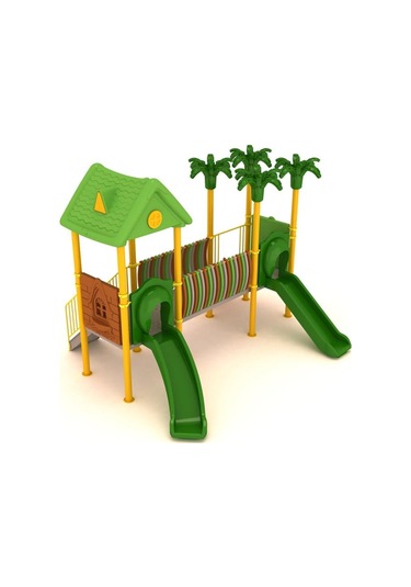 Çocuk Oyun Grubu, İki Kuleli İki Kaydıraklı Ev Çatılı-66 Çok Renkli