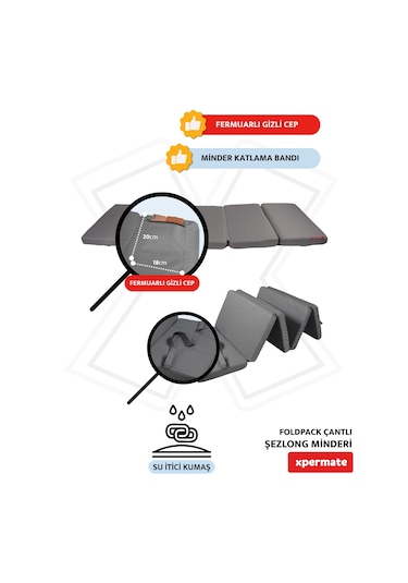 Xpermate Katlanır Şezlong Minderi Çantalı Cepli Foldpack 30x60ant