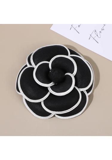 Lüks Siyah Beyaz Kumaş Kamelya Çiçek Broşu Kadın Büyük Gül New Red 7cm Kırmızı Çok Renkli