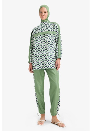 DeFacto Regular Fit Su İtici 3'lü Desenli Burkini Tesettür Mayo Takım E7996AX25HSGN680