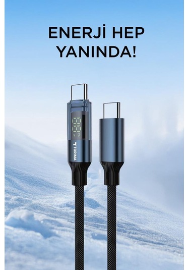 Torima U22 Type-c To Type-c 60 W  Led Ekranlı Dayanıklı Örgü Hızlı Şarj Kablosu Siyah