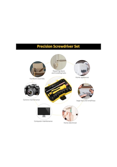 Skycity 46 Parça Tornavida Ve Somun Anahtarı Seti - Crv+abs Malzeme, 125mm Uzatma Çubuğu, 35 Adet Bit, Sarı-siyah