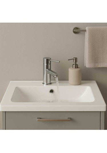 Rudi Armatür Premium Pirinç Modern Oval Gövde Lavabo Bataryası Gümüş