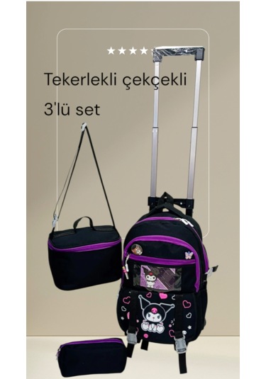 2 Kademeli Çekcekli İkarekter Desenli 3'lü Set İlkokul Çantası