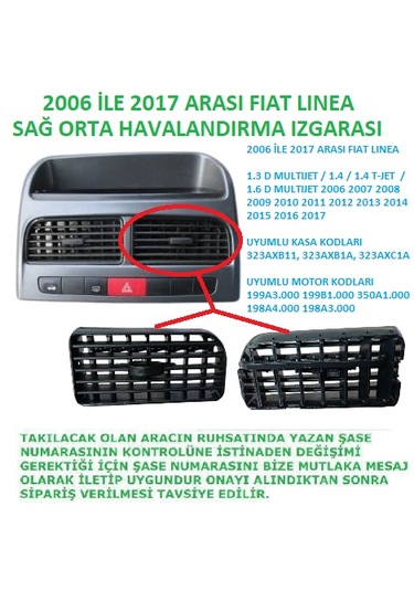 Fiat Linea Orta Sağ Kalorifer Üfleme Izgarası 2006 Ve Sonrası