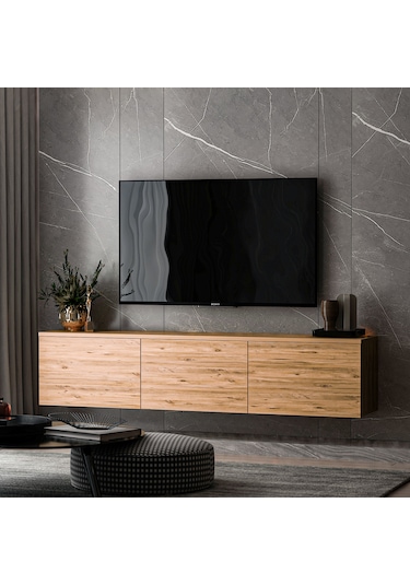 Neon 3 Kapaklı Duvara Monte Tv Ünitesi, Tv Sehpası Antrasit Mermer Desen - Atlantik Çam Atlantik Çam Neon 3 Kapaklı Duvara Monte Tv Ünitesi, Tv Sehpası Antrasit Mermer Desen - Atlantik Çam Atlantik Çam