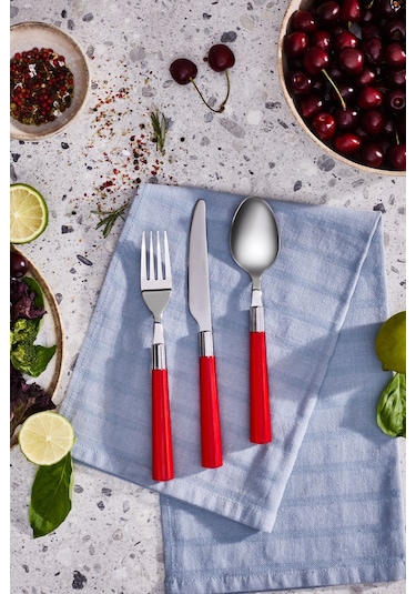 Karaca  Fluca Kırmızı 6 Kişilik 18 Parça Çatal Kaşık Bıçak Takımı