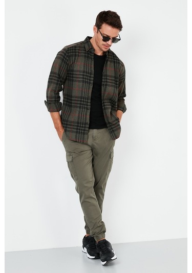 Buratti Ekoseli Uzun Kollu Slim Fit Kışlık Erkek Gömlek Cf21W112844 Haki