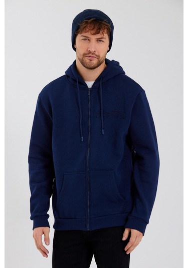 Age Of State Nakışlı Fermuarlı 3 İplik Sweatshirt Lacivert