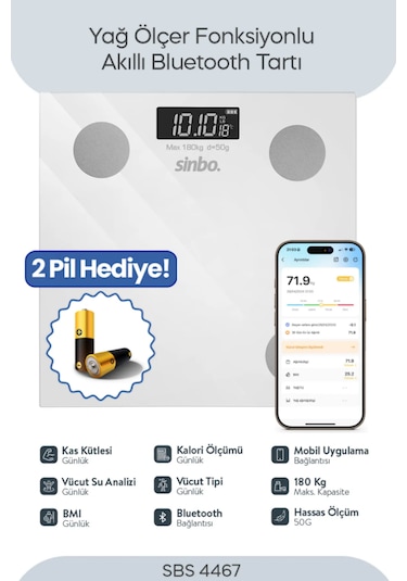 Sinbo Bluetoothlu Yağ Ölçer Baskül Sbs-4467