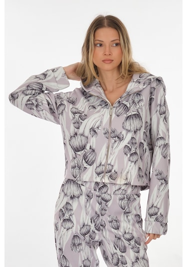 Perspective Kapüşonlu Desenli Çok Renkli Kadın Mont 24780090 001