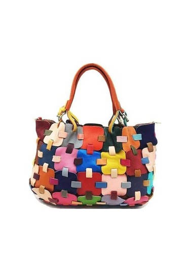 Didadodo Renkli Patchwork Küçük Boy Büyük Kapasiteli Tote Çanta Çok Renkli