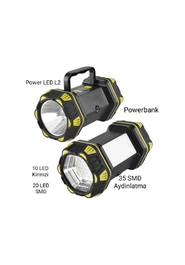 F-262 Yeni Güçlü Çift Taraflı Taşınabilir Spot Ve Işıldak Usb Powerbank Şarjlı Fener Çok Renkli
