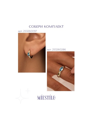 Miestilo Mücevher Halka Kulaklık 925 Ayar Gümüş Altın Kaplama Mavi Taşlı 253260097 Altın