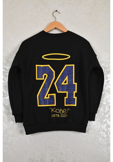 Çocuk Kobe Oversize Baskılı Pamuklu Uzun Kollu Bisiklet Sweatshit Siyah