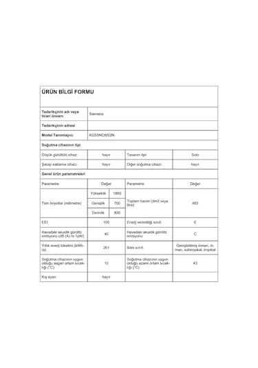 Siemens KG55NCWE0N 483 LT No-Frost Kombi Tipi Buzdolabı