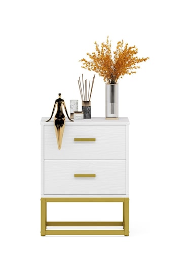 Lodovica Gold Metal Beyaz Komodin