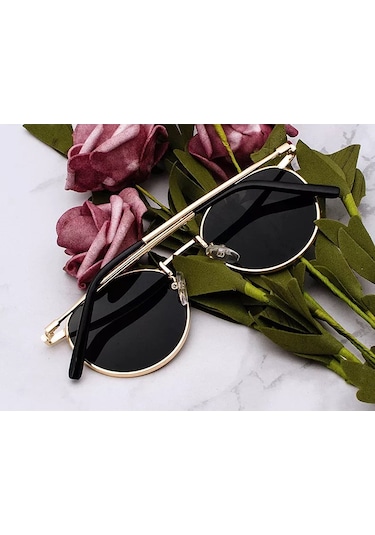Oval Güneş Gözlüğü  Sarı Çerçeve Siyah Cam Unisex