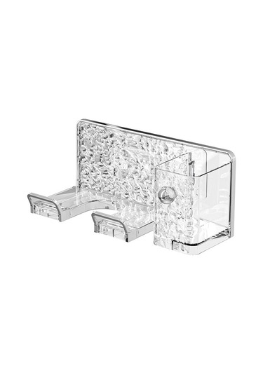 Fosenze Banyo Duş Makinesi Tutucu, Plastik Duvarlı Depolama Rak, Delme Yok, Çok Fonksiyonlu Saç Kurutucu Stant Şeffaf Gümüş Diğer