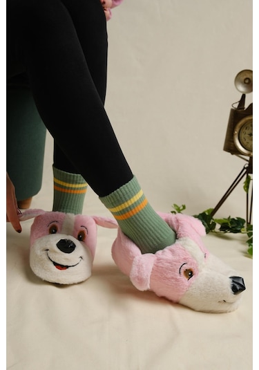 Luana Kaydırmaz Taban Yumuşak Podufuk Peluş Kulakcık Detaylı Kadın Panduf Ev Botu 001