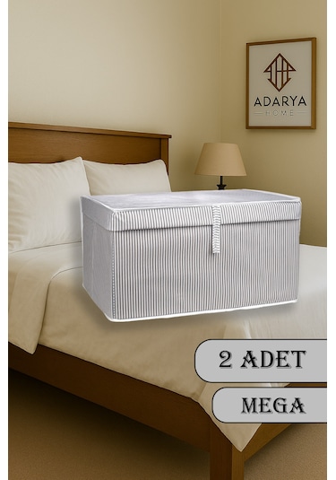 Adarya Home 2 Adet Kapaklı Kutu Hurç 60x40x30 Mega Boy Gri